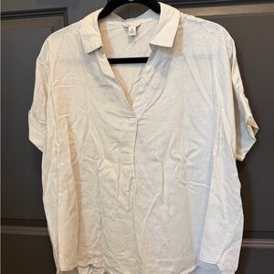 Cato Cream Collared V-Neck Short Sleeve Top